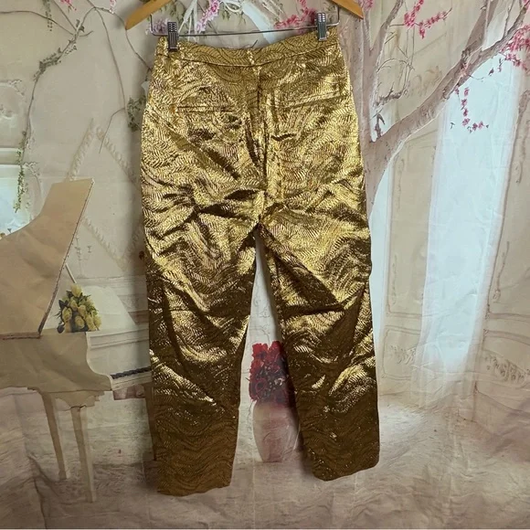 NEW J. Crew Collection high-rise cigarette pant in metallic leaf print jacquard